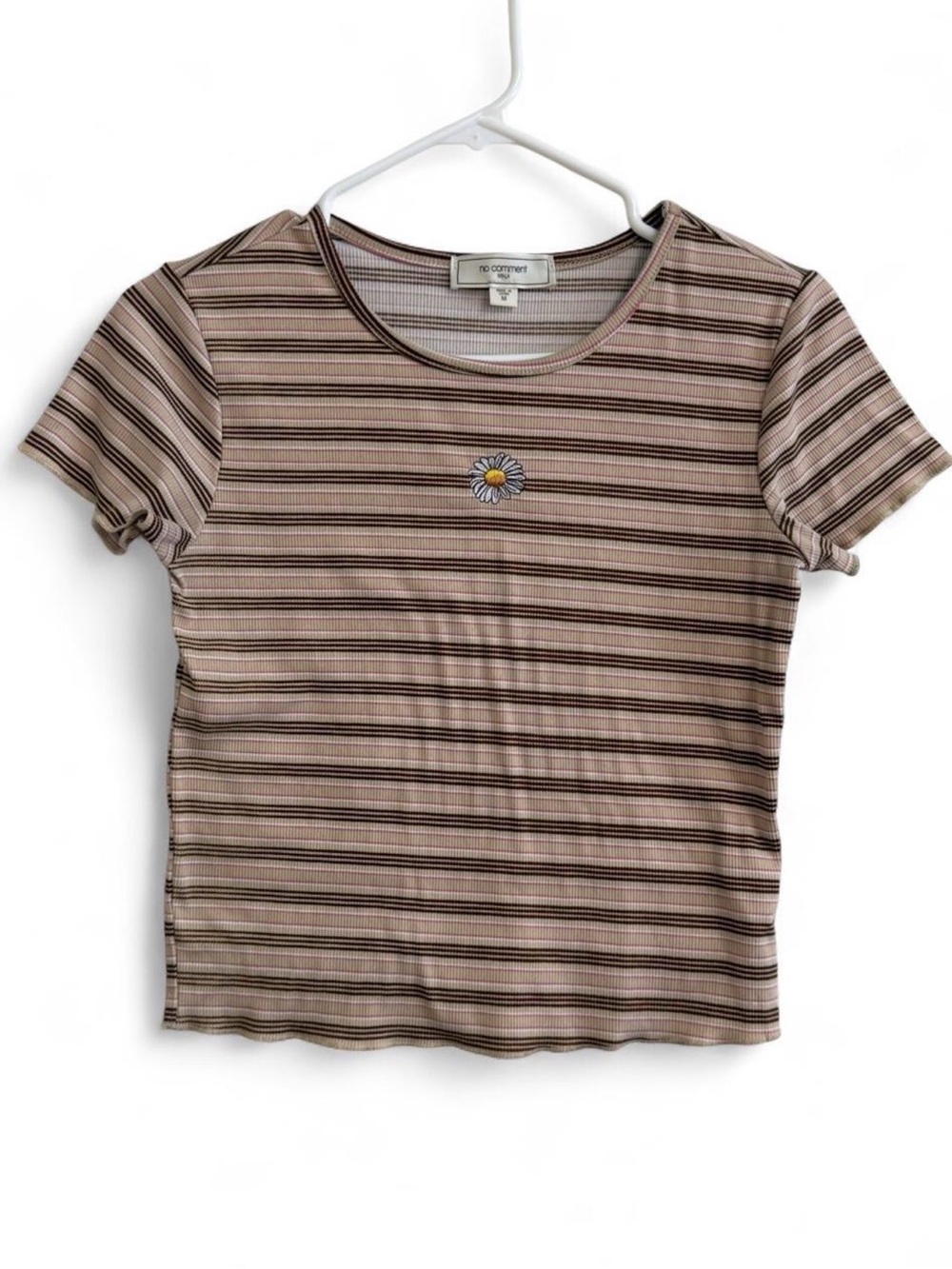 No Comment Paris Brown Striped Daisy Short Sleeve Tee